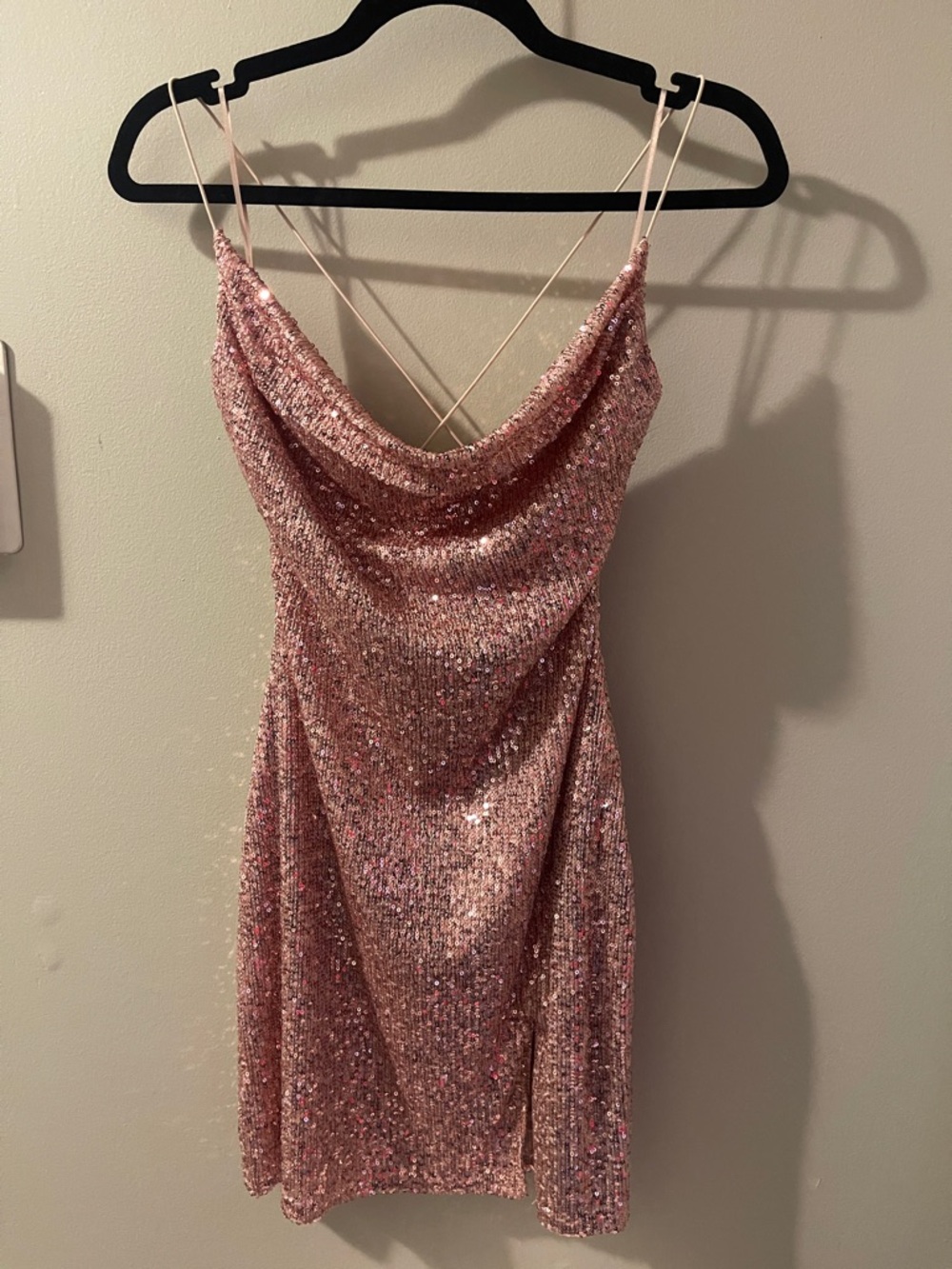 Windsor Rose Gold Sequin Cowl Neck Mini Dress